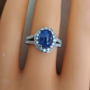 18kt 4.72ct  Diamond Sapphire Ring Art Deco Engagement Ring 18k White Gold